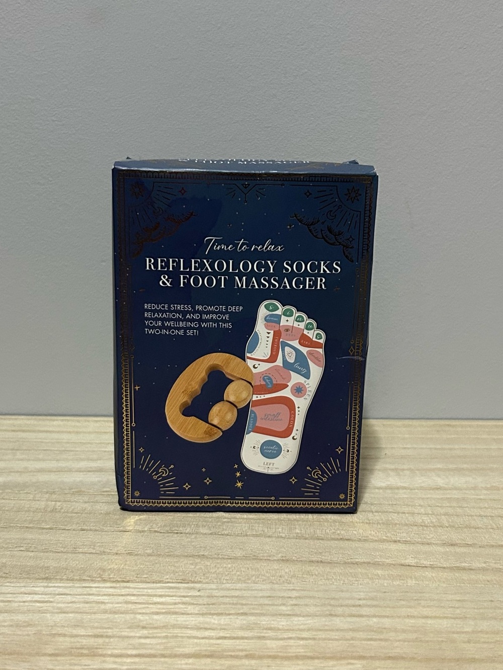 NIB Professor Puzzle Reflexology Socks & Wooden Foot Massager